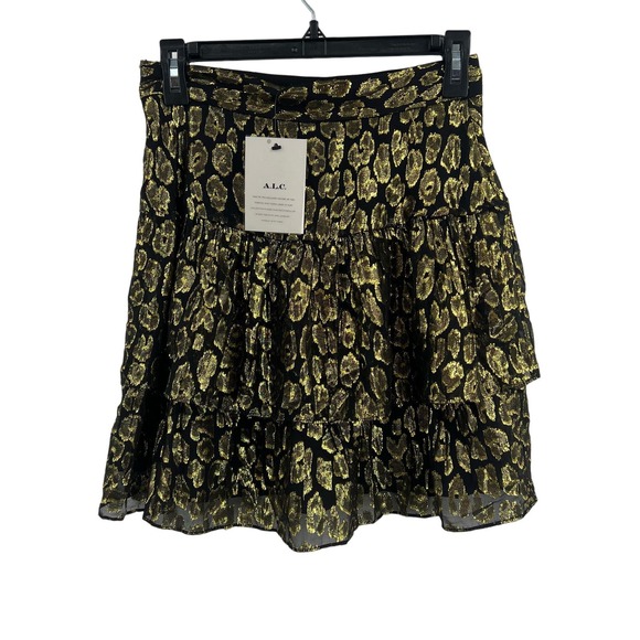 ALC Tiered Skirt‎ with Gold Metallic New Size 2 - Picture 3 of 6